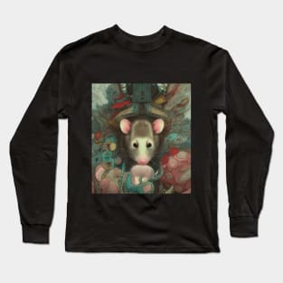 possum art with roses vintage painting Long Sleeve T-Shirt